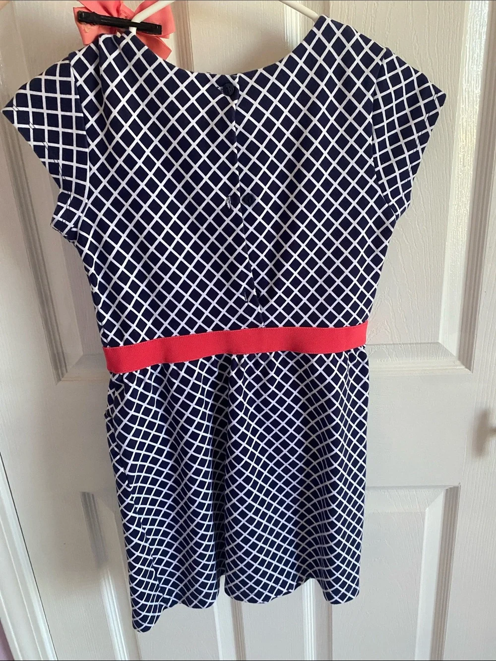 Gymboree Navy & White Lattice Dress with Red Waist Tabs